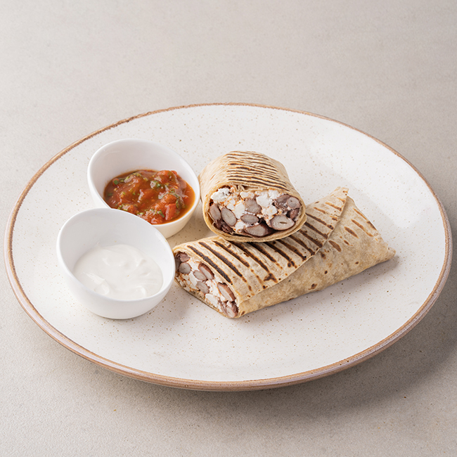 Mexican Bean & Cheese Burrito Wrap With Salsa & Sour Cream